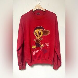 Vintage 90s Looney Tunes Tweety Bird Streetwear Sweatshirt 
Red Graphic Crewneck